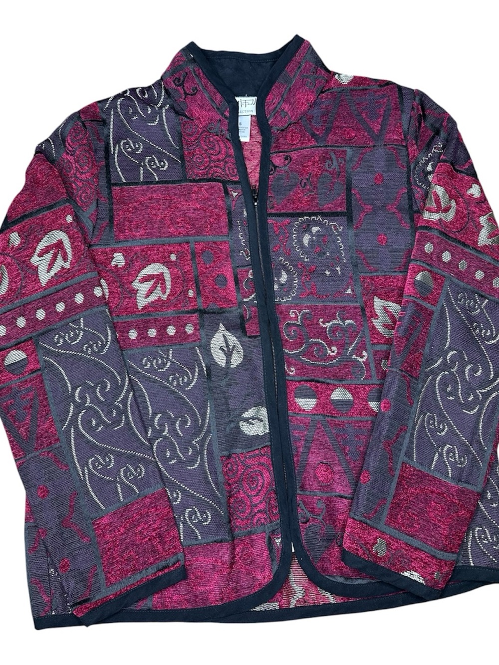 Mary McFadden Women's Burgundy & Navy Tapestry Jacket